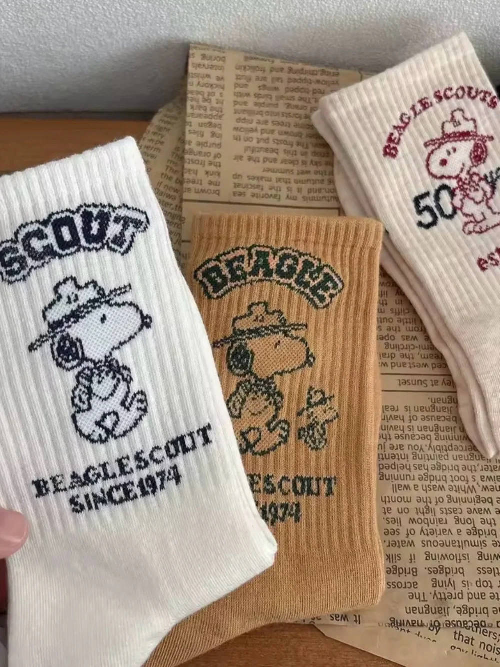 NWT Snoopy Beagle Scout 50 Years Crew Socks Bundle 5 Pairs